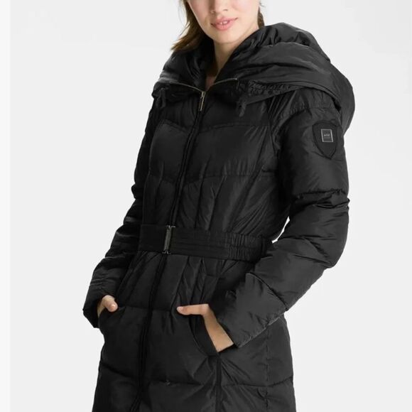 Add Down sz 6 long black Icon 10 hooded zip front coat great preowned condition - Picture 1 of 14